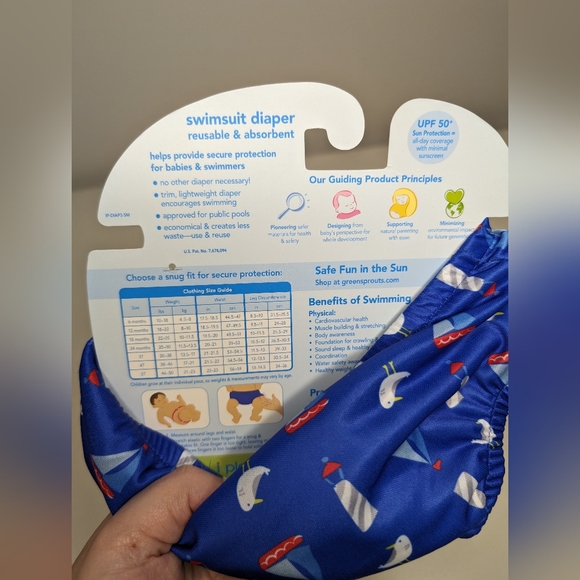 I Play by Green Sprouts Swimsuit Diaper 6 Months (10-18lbs) Reusable Absorbent - Picture 3 of 8